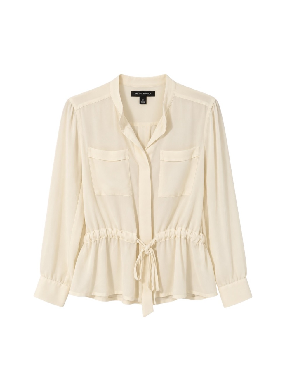 Banana Republic Chiffon Belted Button-Up Utility Shirt - Ivory, Size M
